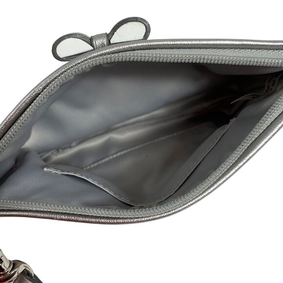 Coach Metallic Silver Corner Zip Wristlet Clutch Wallet Signature Leather Heart - Picture 7 of 11